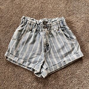 Striped Blue Denim Women's Shorts